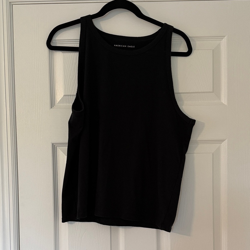 American Eagle Outfitters Black Ribbed High-Neck Tank